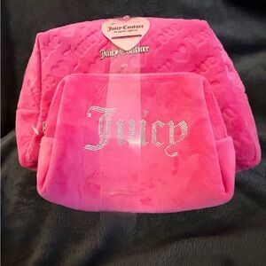 Juicy Couture Embossed travel cosmetics toiletry bag set of 2 - hot pink! NWT!!